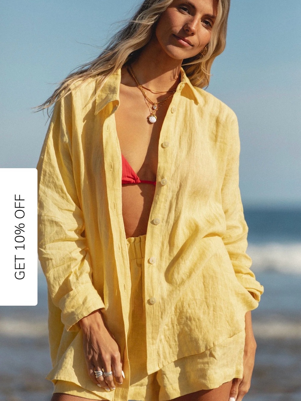 Women’s Yellow Button-Down Linen Shirt - Lightweight Beach Cover-Up